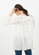 Load image into Gallery viewer, Floral Front Peasant Blouse in White
